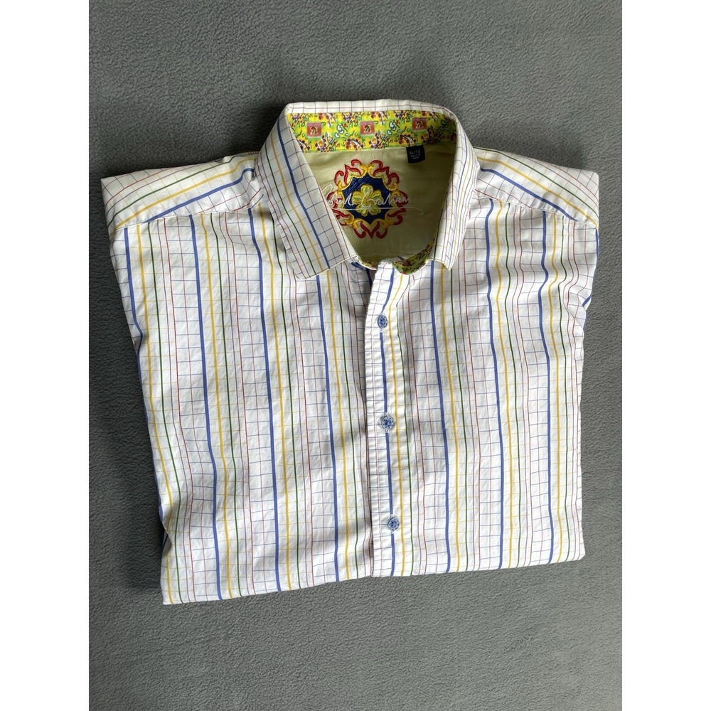 Robert Graham Shirt Mens XL Multi Stripe Fine Window Payne Overlay Flip Cuff